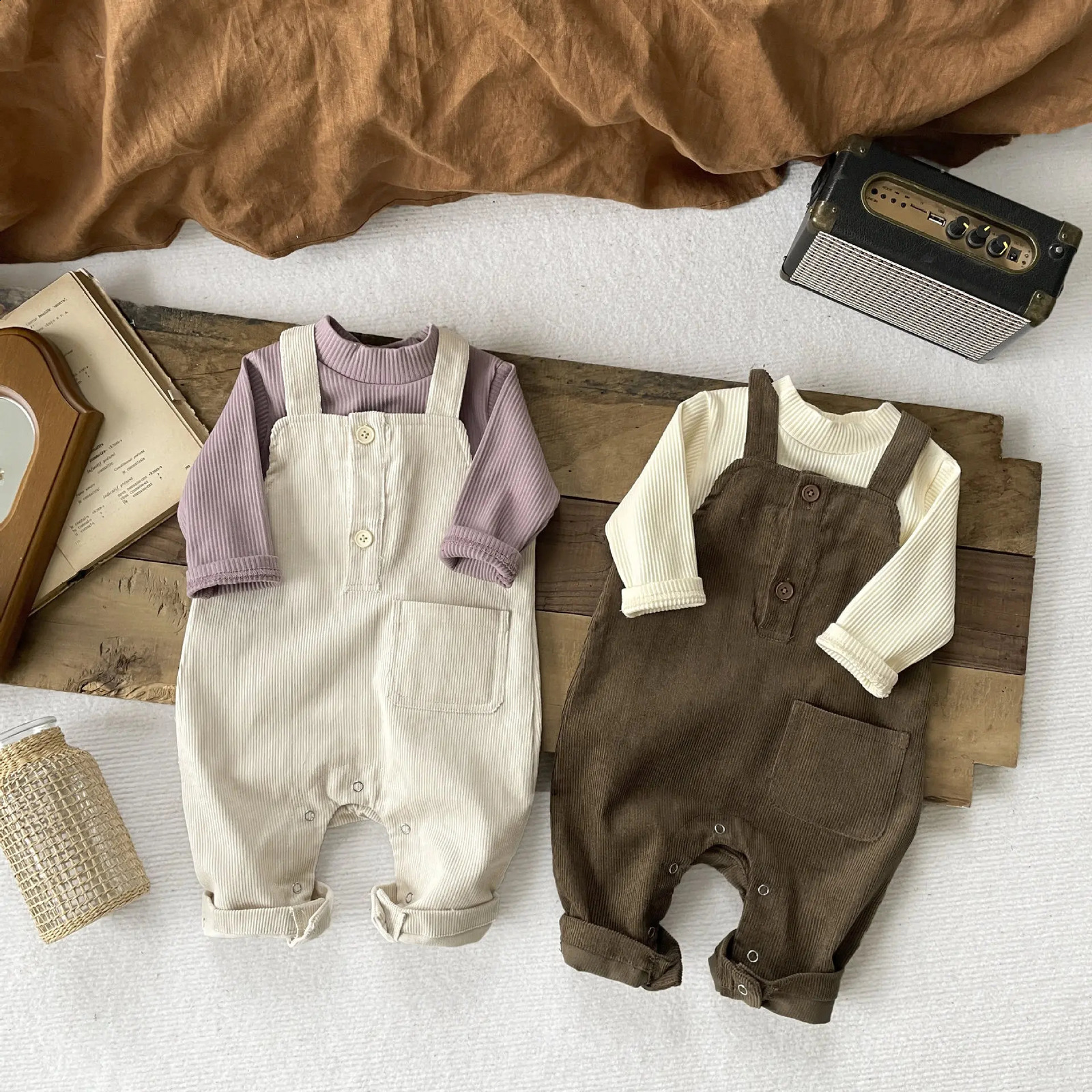 childrens clothing baby and toddler autumn fashion mens and womens baby western-style corduroy Korean casual overallsW133 241226