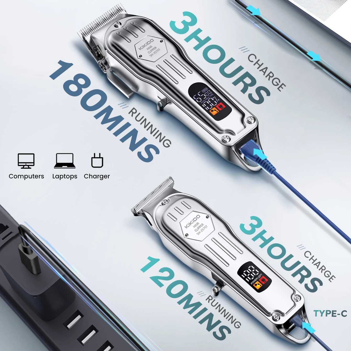 KIKIDO Electric Hair Clipper 6500 RPM Professional Hair Trimmer Adjustable Barber Rechargeable Hair Cutting Machine for Men W241227