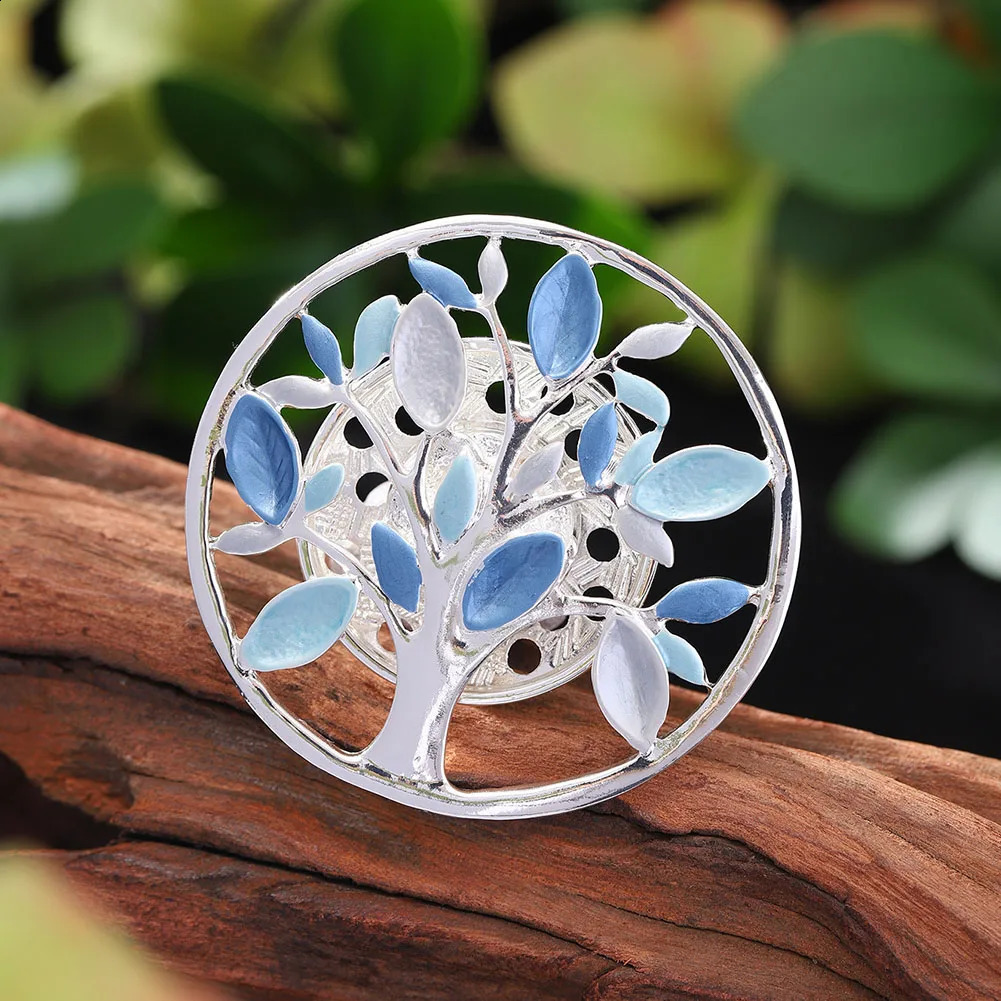MeiceM Magnetic Button Brooch Zinc Alloy Geometric Round Tree Of Life Drop Oil Cutout Elegant All-In-One Brooch For Women 241227