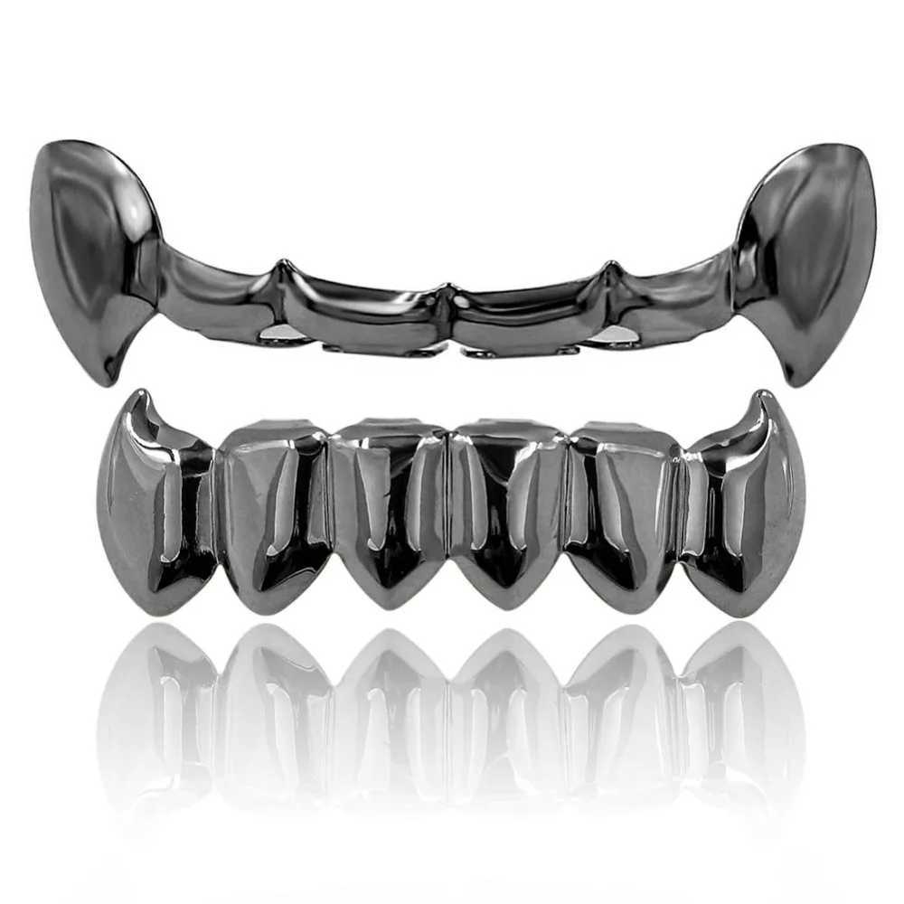TOPGRILLZ New Fit Gold Color Plated Hip Hop Teeth Half Fang Top Solid Fangs Bottom Grillz Vampire Set. Gift W241227