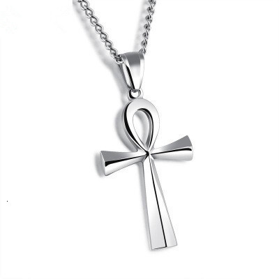 Rock Wolf Tide 2024 New Alloy Ancient Egyptian Life Symbol Necklace Cross Pendant Trendy Personality Jewelry Wholesale Bijoux Collar