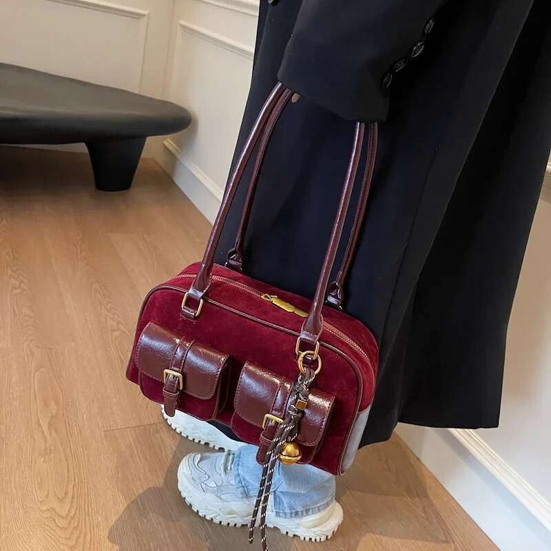 Women's Bags Double Pockets Small PU Leather Underarm Bags For Women Winter Y2k Fashion Shoulder Handbags Females Tote Bag Momei