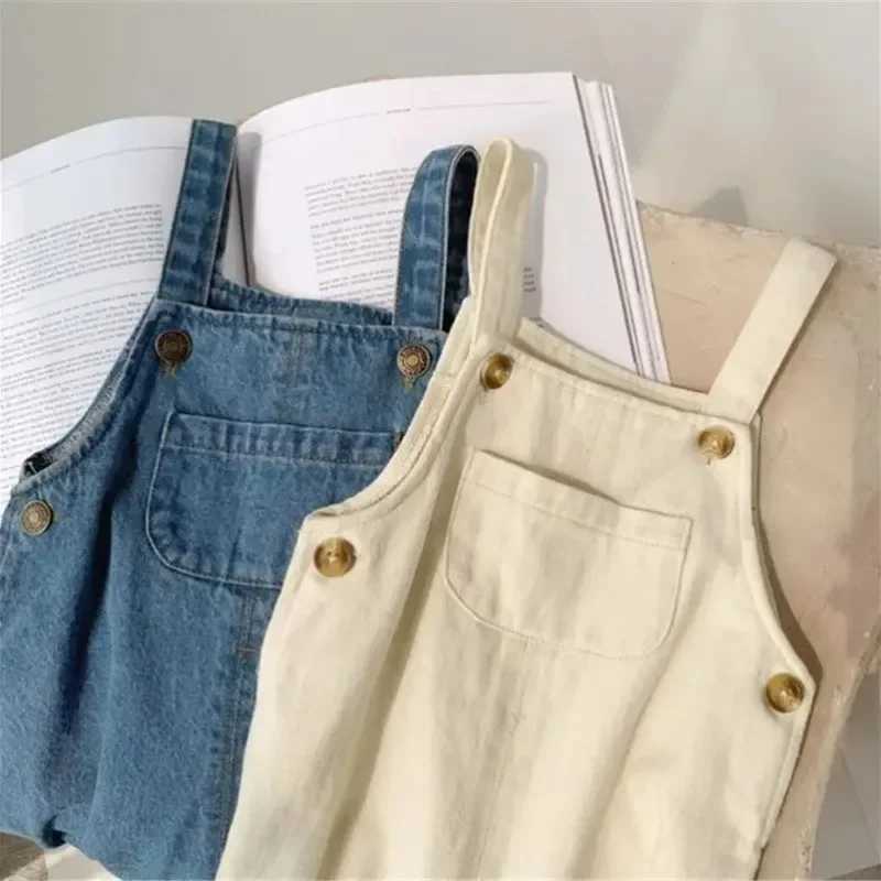 Fall Spring denim baby girl boy wearing solid jeans jumpsuit pocket childrens casual loose jumpsuit blue childrens jacket W241227
