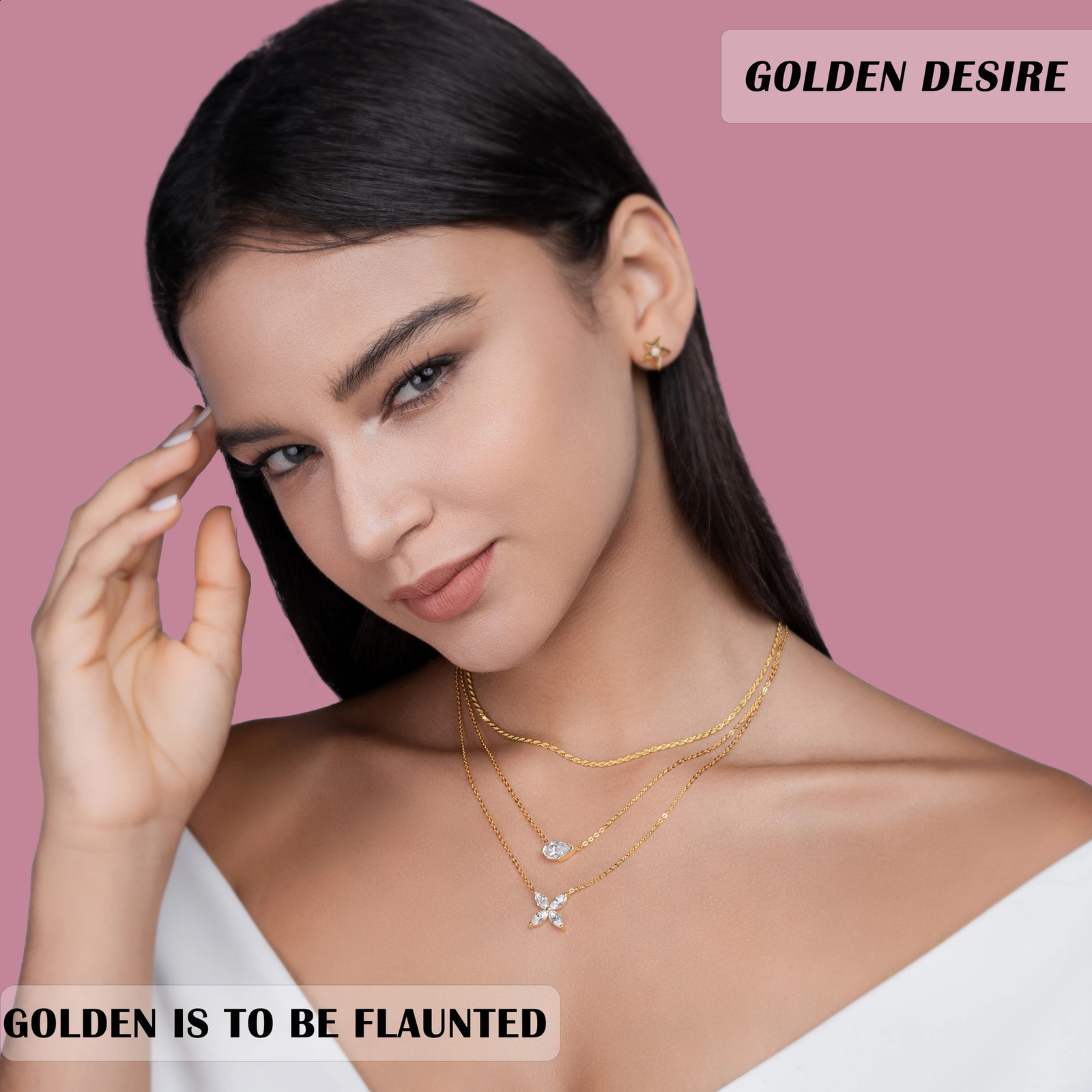 4ctw Triple Blessings Necklace Set Firm Powerful and Lucky Symbols in 18K Gold Plated S925 Silver Layered n 241226
