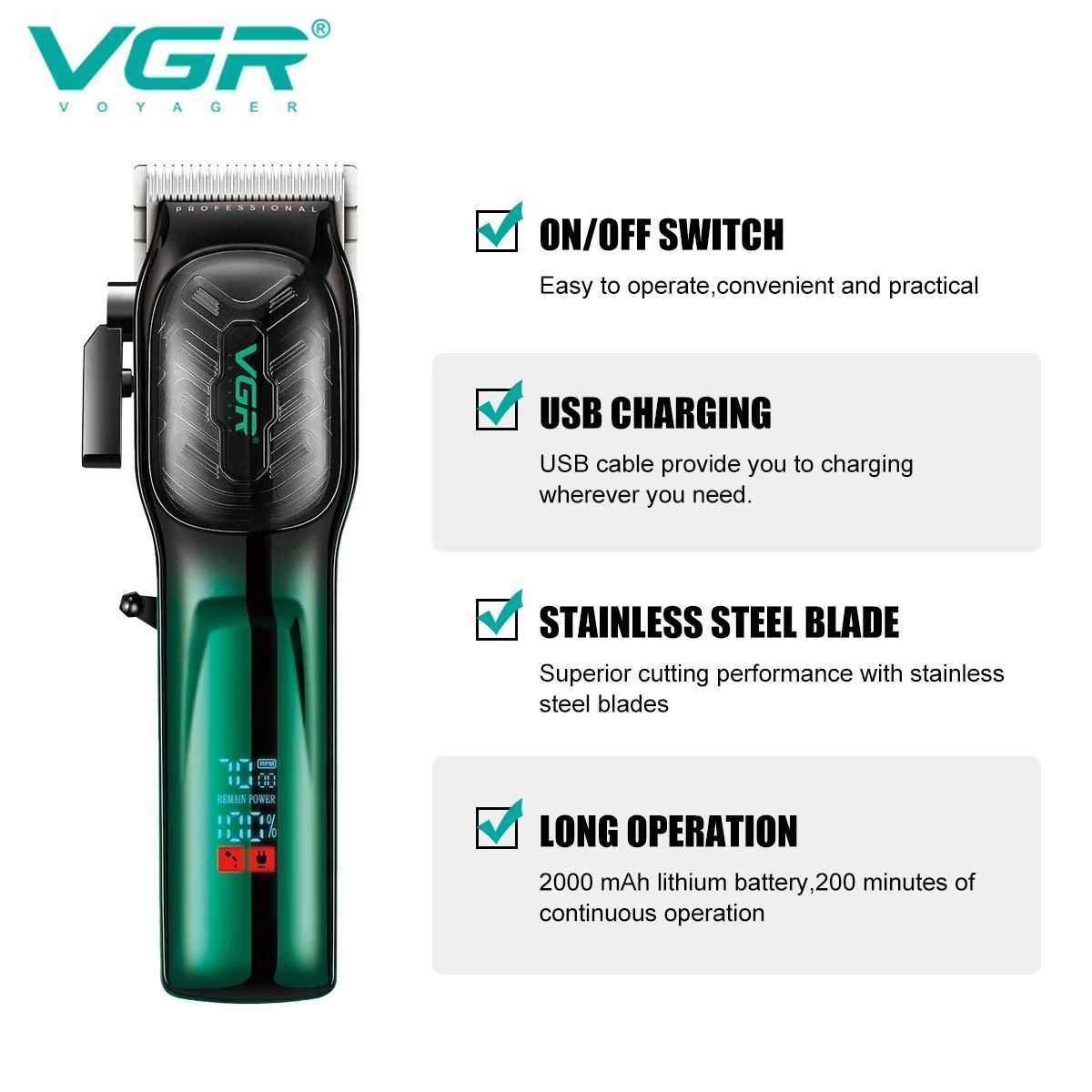 VGR Mens Barber Scissors Adjustable Electric Barber Scissors Rechargeable Mens Barber Scissors V-654 W241227