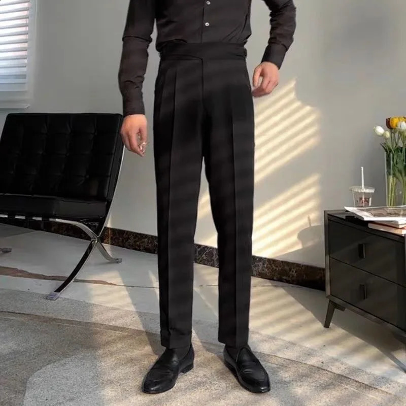Oldyanup Men Vintage Gurkha Pants British Style High Waist Casual Straight Trousers Spring Autumn Fashion Naples Suit Pant 241227
