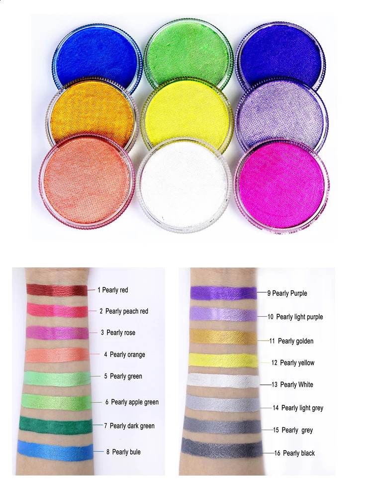 Non Toxic Water Activated Face Paint Makeup Pearly Metallic Color Party Christmas Cosplay 30g Easily Washable Body Painting 241224