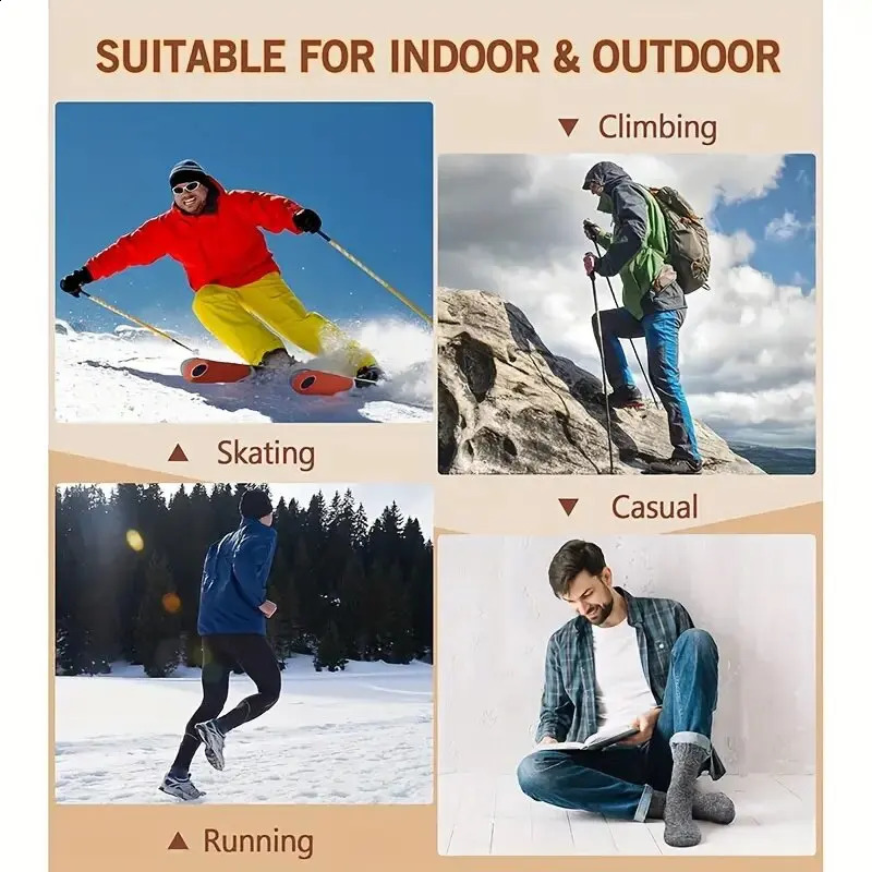 3 Pairs Winter Warm Thick Towel bottom Man Socks Wool Male Slipper Merino Against Cold Snow 3944 241227