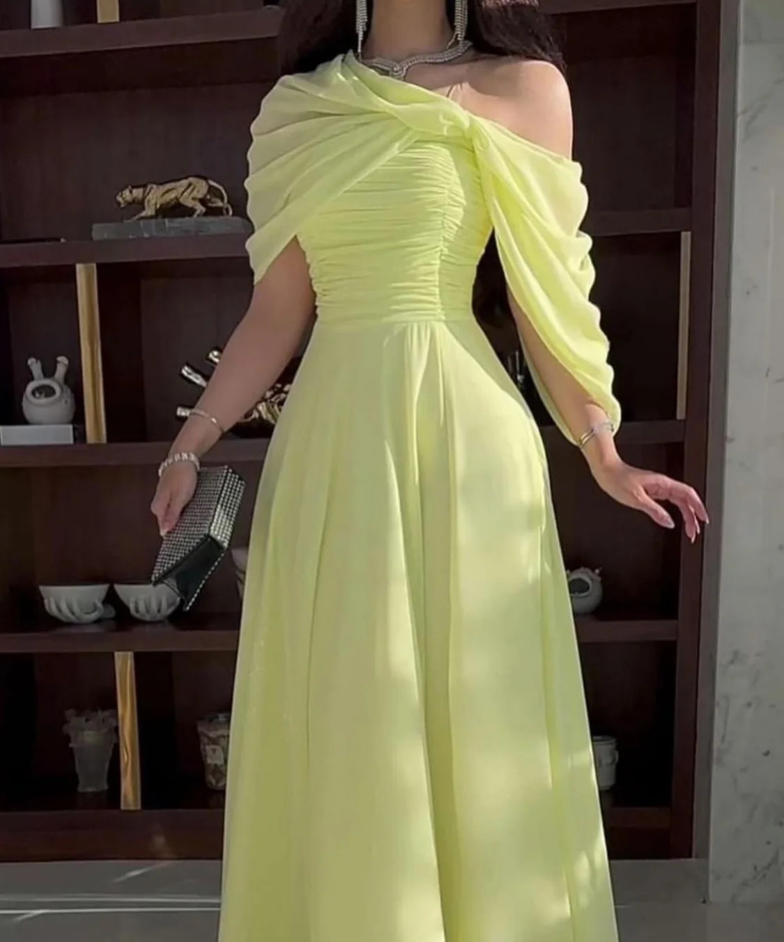 Adeli Saudi Sexy Yellow Prom Gown Women Pleated Chiffon Party Evening Dress Floor Length Formal Occasion Dresses 2025 Customized 241223