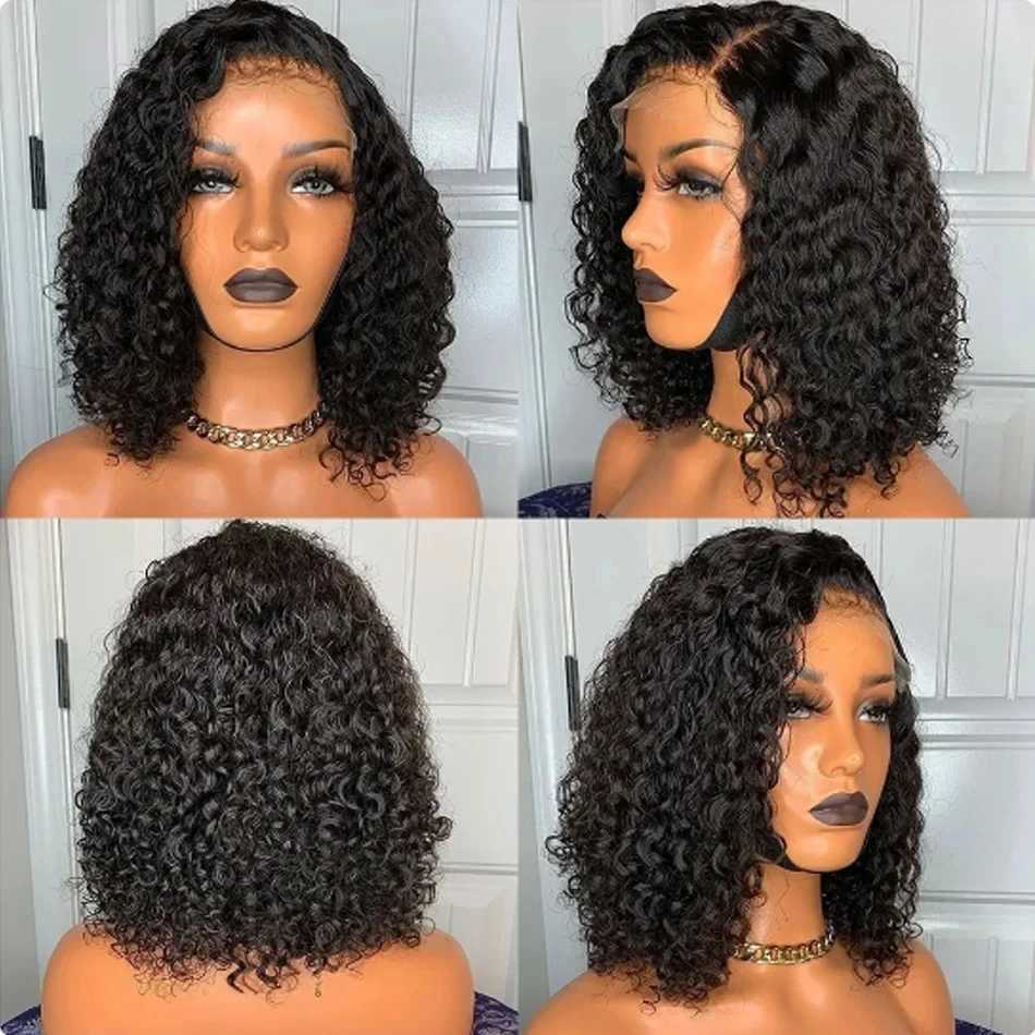 Brazilian Loose Deep Water Wave 13x4 Lace Frontal Human Hair Wigs Transparent 4x4 Curly Short Bob Wig 200% Density 12 14 16 InchXJ250213