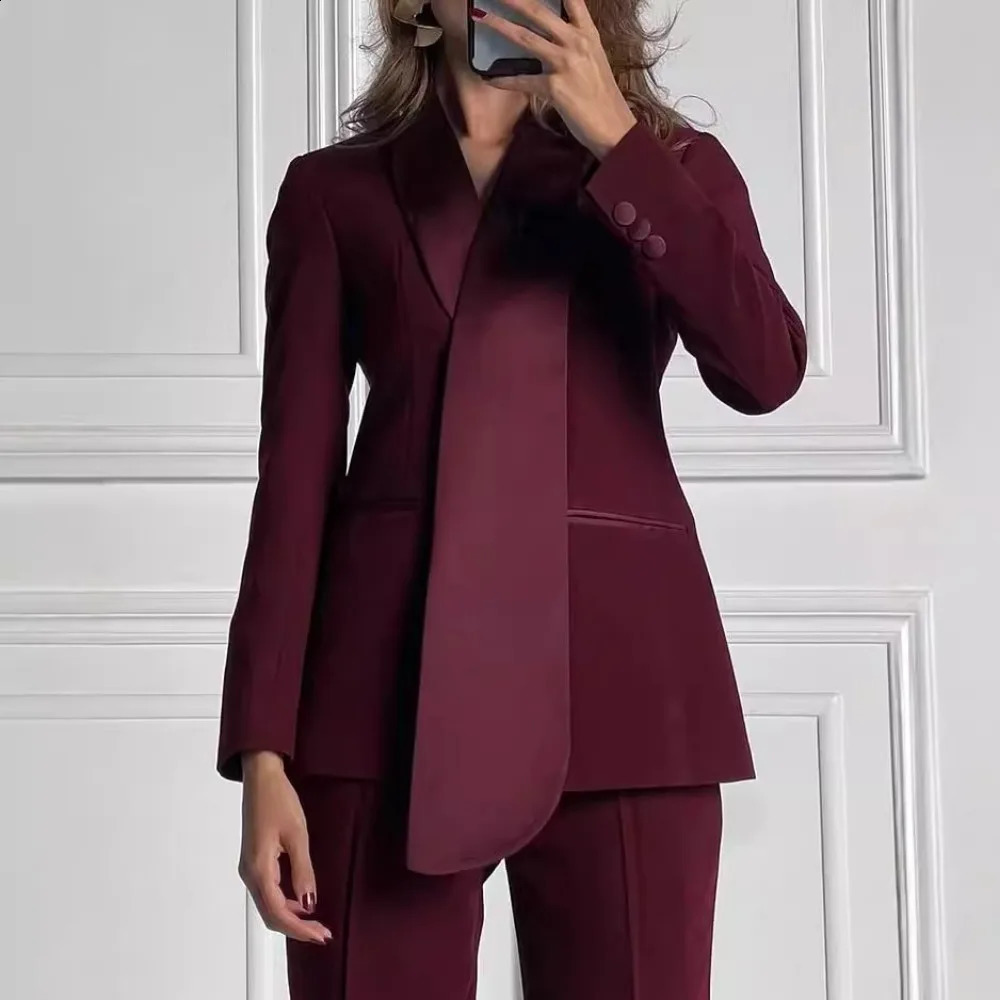TWOTWINSTYLE Solid Two Piece Sets for Women Lapel Long Sleeve Tunic Coat High Waist Pant Slimming Sets Female Fashion 241224