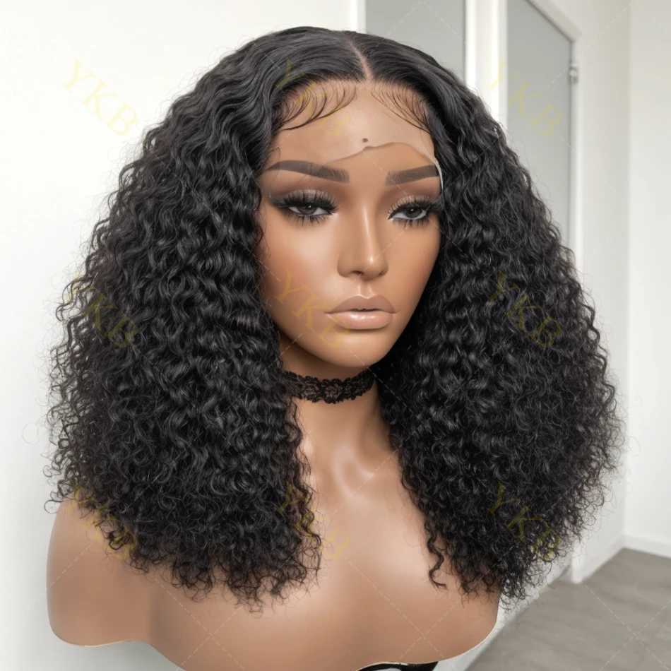 YKB Vietnamese Curly Wigs 13X6 HD Transparent Human Hair 5X5 Clo Glueless Wig Bob Natural Black Deep Wave Remy 200 DensityXJ241227
