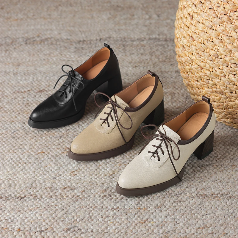 AIYUQI Thick Heel Female Shoes Spring and Autumn Women's High Heels Pointed Lace-up Fashion Shoes for Women