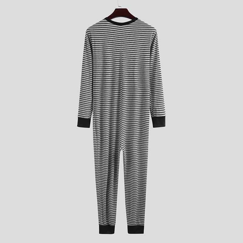 Mens Striped Pajamas O-Neck Long Sleeve Romper Home Wear Cozy Leisure Sleepwear S-3XL 2023XJ241227