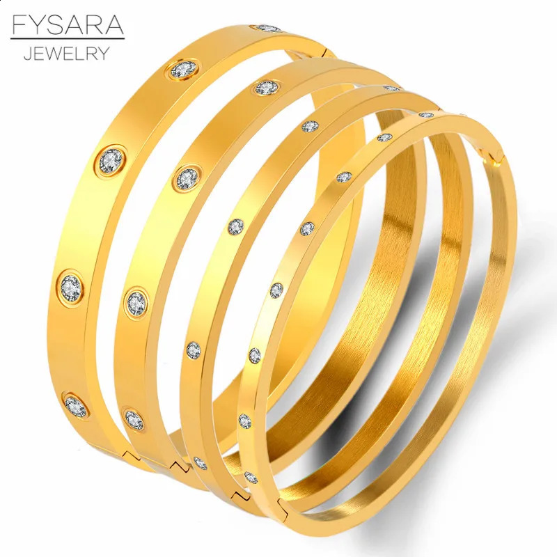 FYSARA 3/4/6/8mm Crystals Lover Bracelets Stainless Steel Bangles Cubic Zirconia Women Gold Color Bangles Jewelry Gifts 241227
