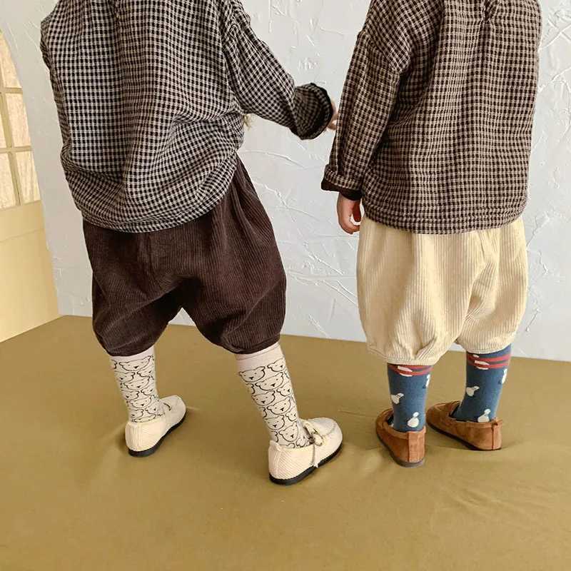 Knee Length Girls Boys Corduroy Pants Fashion Kids Trousers W241227