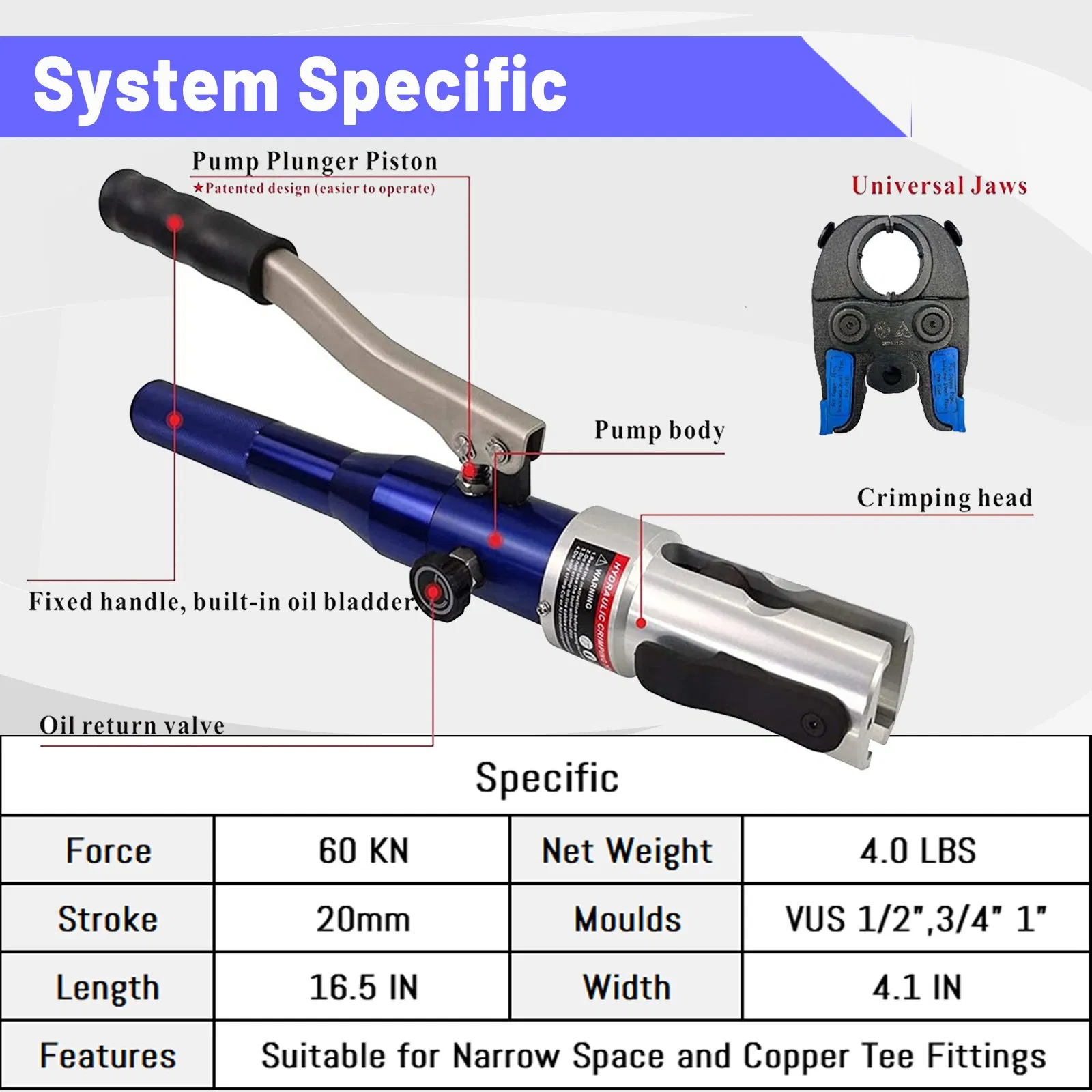 Hydraulic Copper Pipe Crimping Tool Ht-1950 for Plumbing System