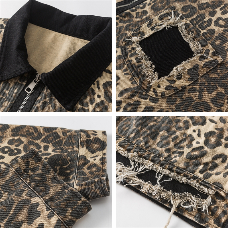 Women's Vintage Short Windbreaker Jacket Autumn 2024 Luxury Brand Cotton Leopard Denim Jackets for Woman Women's Autumn Clothes