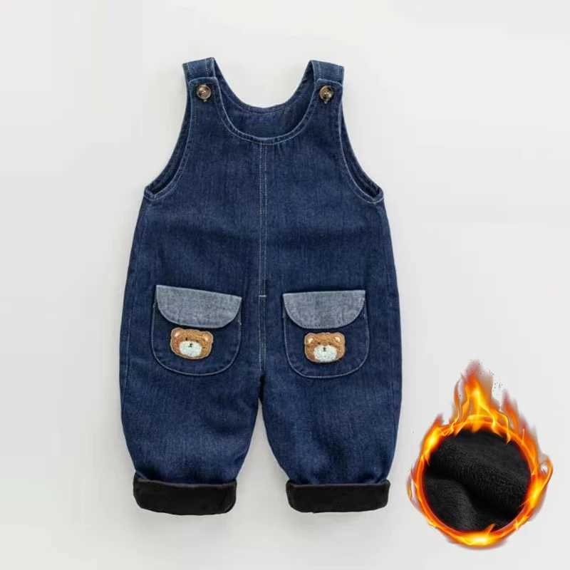 Baby boy jumpsuit childrens casual denim jacket warm jeans bib pants baby winter clothing childrens clothing W241227