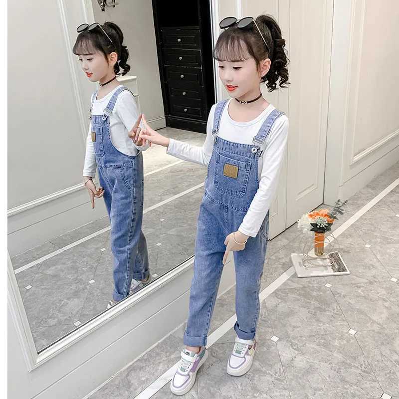 Girls denim jacket childrens denim suspension pants childrens jumpsuit girls jeans Trouser Spring and Autumn 5-15 years W241227