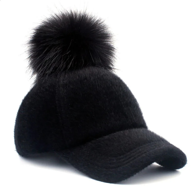 YARBUU baseball caps winter cap for women Faux Fur pompom ball cap Adjustable Casual hat cap 241226