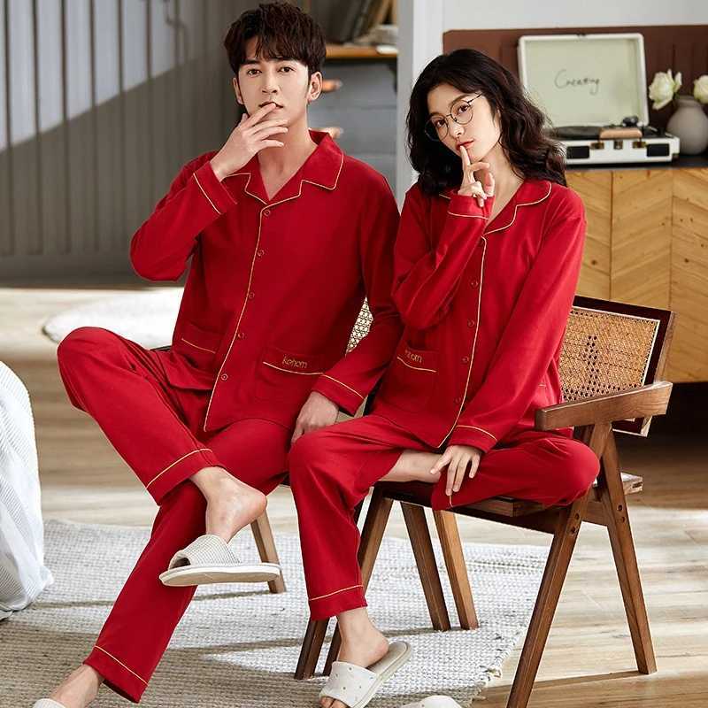 Plus Size Couple Long Sleeve Casual Plaid Cotton Pajama Sets for Men Autumn Korean Loose Sleepwear Pyjama Women Homewear ClothesXJ241227