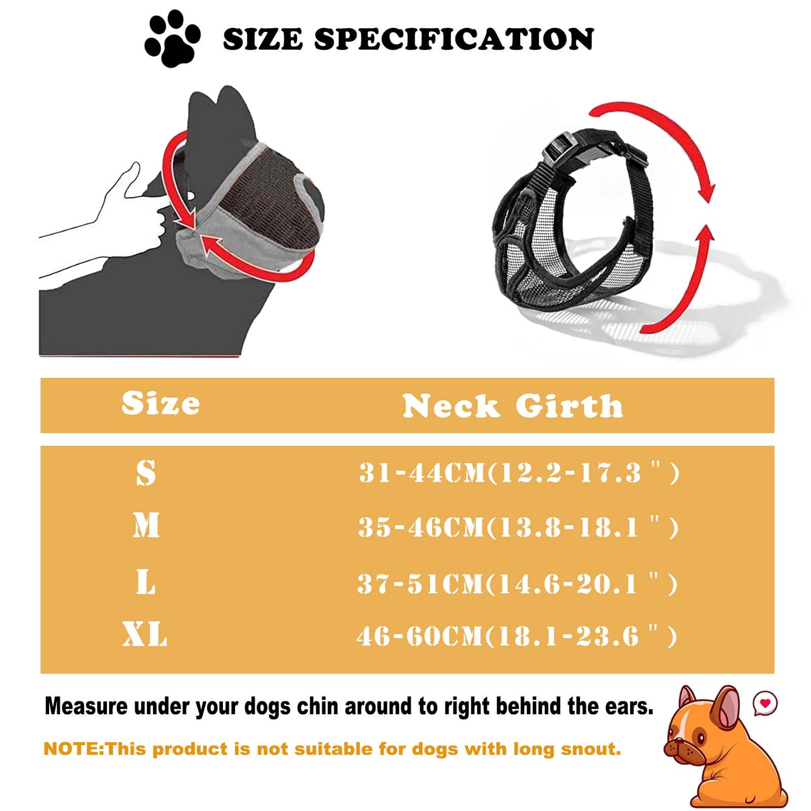 Short Snout Dog Muzzle Mesh Adjustable Breathable Anti Biting Bulldog Short Snout Muzzle for Dogs Bulldog Mouth Muzzle