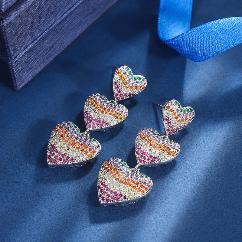 Autumn and Winter High-end Jewelry Inlaid Color Diamond Gemstone Micro-inlaid Heart-shaped Set Jewelry 241226