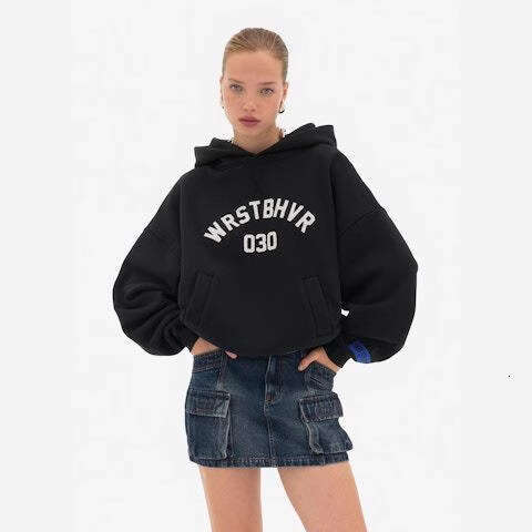 Loose hooded sweatshirt for men women, Y2K letter versatile, autumn and winter hoodie, trendy brand printed pattern