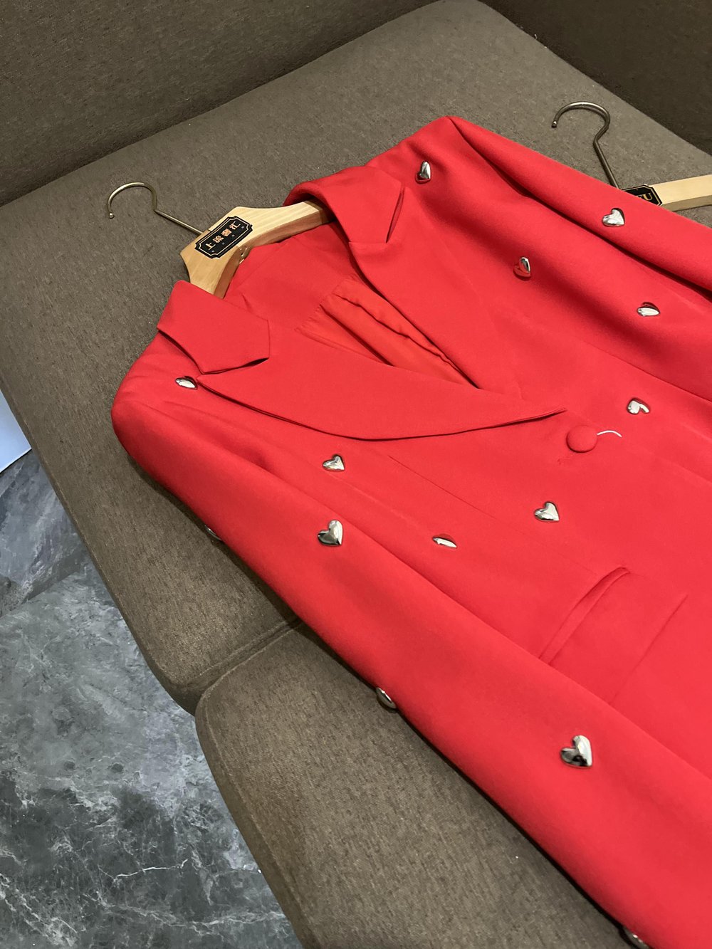 2025 Spring White / Black Solid Color Hearts Panelled Blazers Long Sleeve Notched-Lapel Single-Breasted Loose Outwear Coats O4D276542 Check Size Chart