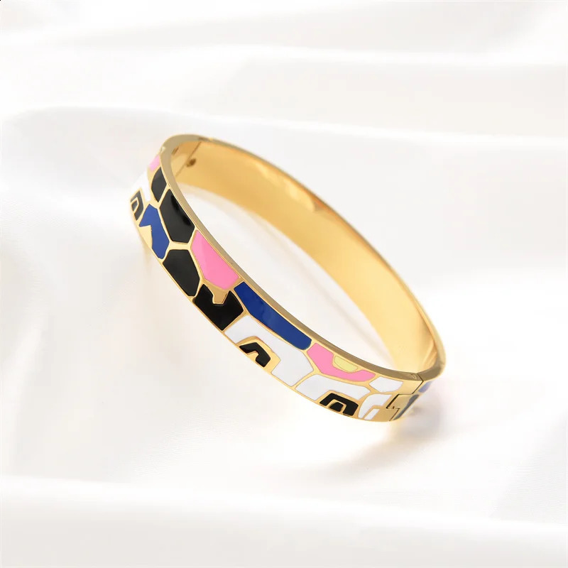 FYSARA Top Selling Fashion Stainless Steel Open Bangle For Women Gold Geometric Colorful Enamel Painted Bracelet Wedding Jewelry 241227