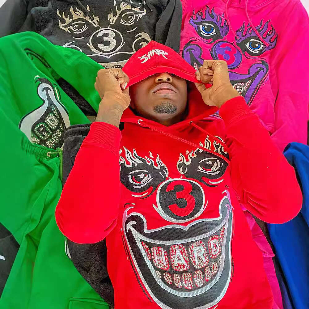 High New Pattern Printed Hot Diamond Loose Fashionable Street Hip Hop Style Hoodie