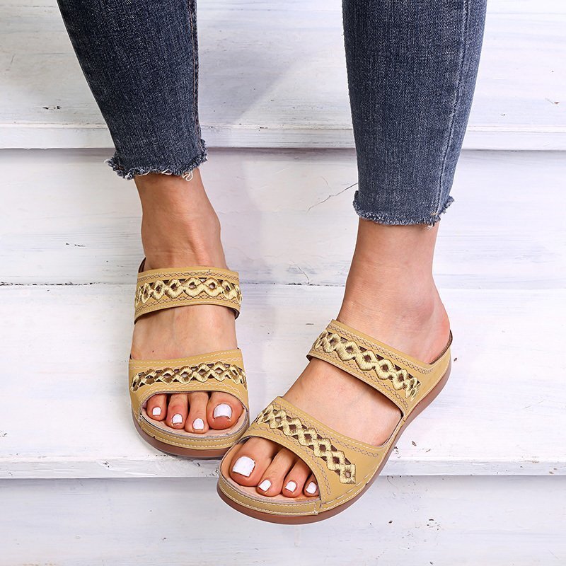 Ddmywed Summer New Large Size Minimally Embroidered Hollow Sandals Breathable Women's Slippers Chinese Brand Shoes F1227-27 ddmythur