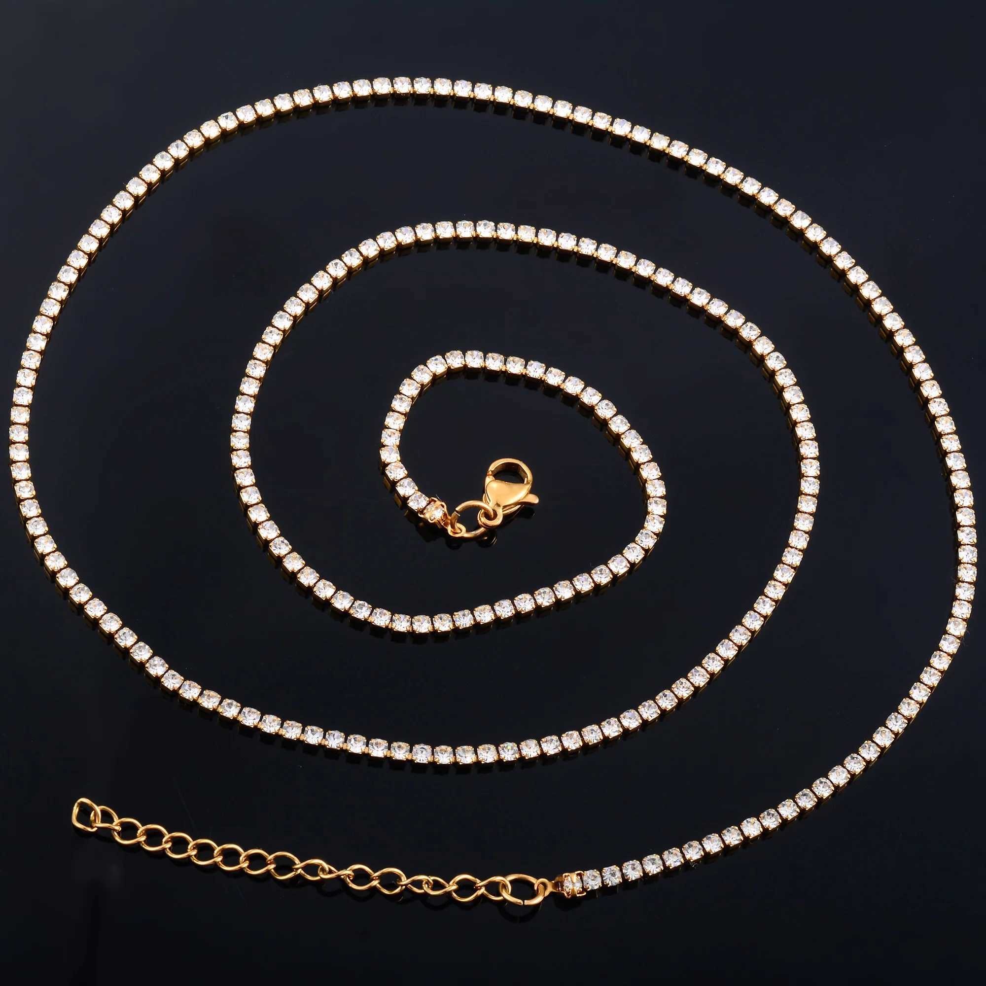 Sparkly Cubic Zirconia Tennis Necklace for Women Rhinestone Choker Minimalist Crystal Chain Stainl Steel Jewelry AccoriesXJ241227