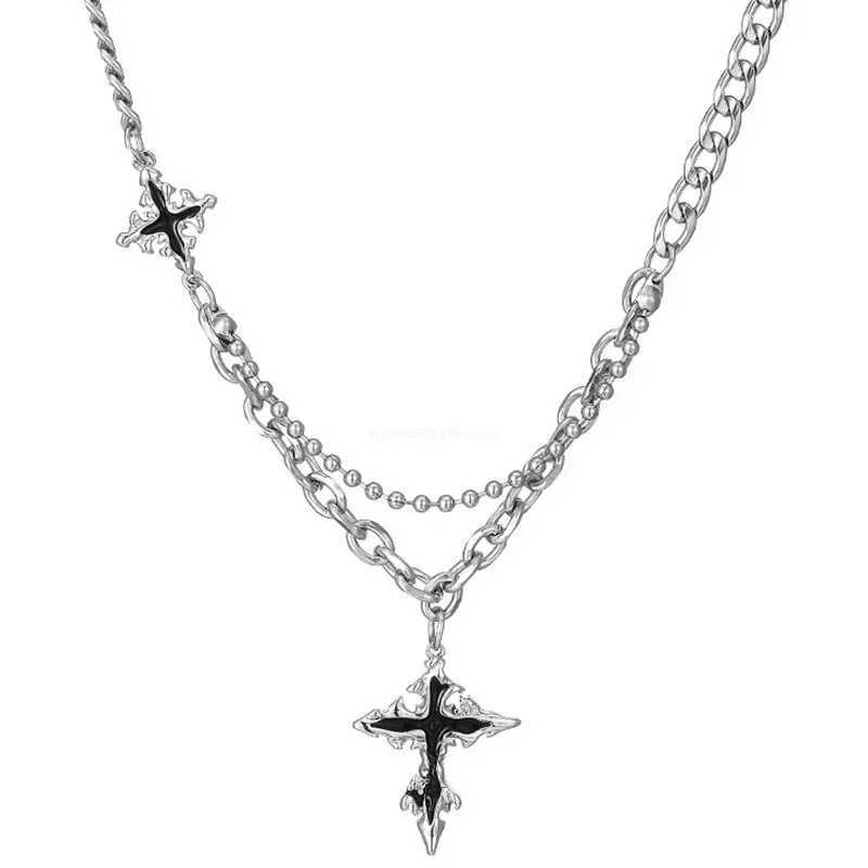 Y2K Grunge Hip Hop Halloween Jewelry Accories Punk Metal Back Cross Pendant Silver Color Chain Necklace for Women Men 1pcsXJ241227