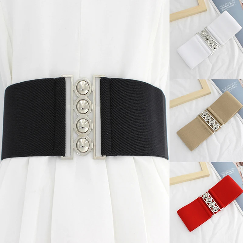 Fashion Womens Retro Width Belt Metal Elastic Waistband Stretch Buckle Girls Waist Seal for Women Dress Accessories 241225