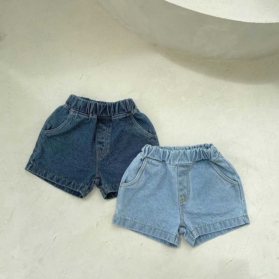 8482 Baby Shorts 2024 Summer Korean Solid Color 1-7 Year Old Childrens Pocket Shorts Cowboy Shorts W241227