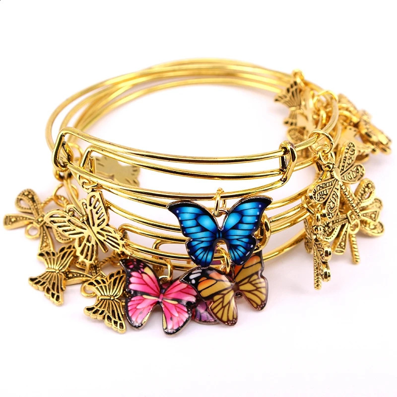 5pcs Gold Color Bangle Bracelet Set Adjustable Wire Cuff Bracelets for Women Fashion Jewelry Charm Bangles Gift C042 241227