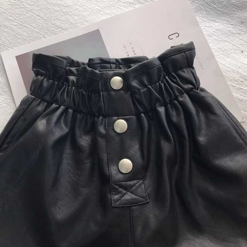 2022 New Girl Velvet Leather Shorts Autumn Winter Clothing Korean Girl Clothing Street Fashion High Waist Leather Shorts W241227