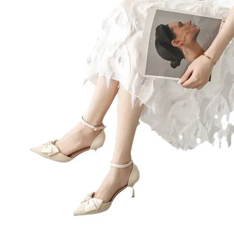 New Arrival Mid high heels womens shoe trend toe butterfly slim high heels elegant wedding dress wedding party white designer T250409