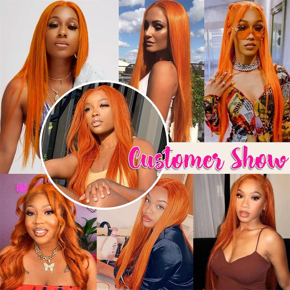 HD 13X6 Orange Ginger Front 100% 13X4 Body Wave Lace Frontal Pre Plucked Colored Human Hair Wig On Sale