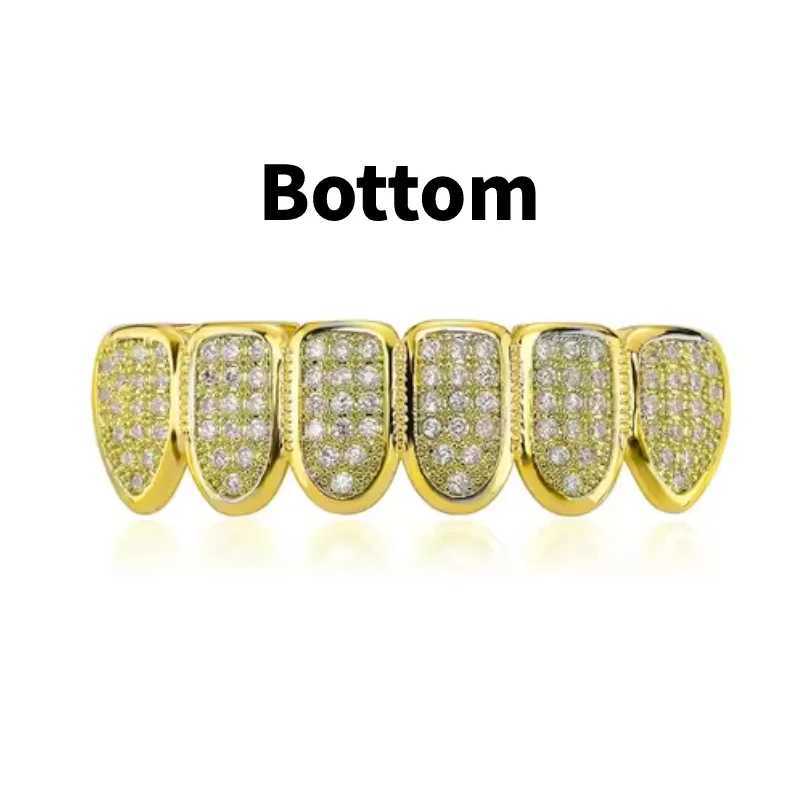 Cz Teeth Grillz Set For Unisex Top Bottom Mouth Gold Silver Color Teeth Grills Tooth C Removable Dental Fashion Jewelry W241227