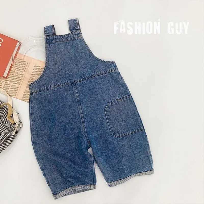 Autumn New Childrens Loose Top Boys and Girls Casual Full Match Cowboy Trouser Spring Autumn Solid Coat 1-7Y Childrens Belly Pants W241227