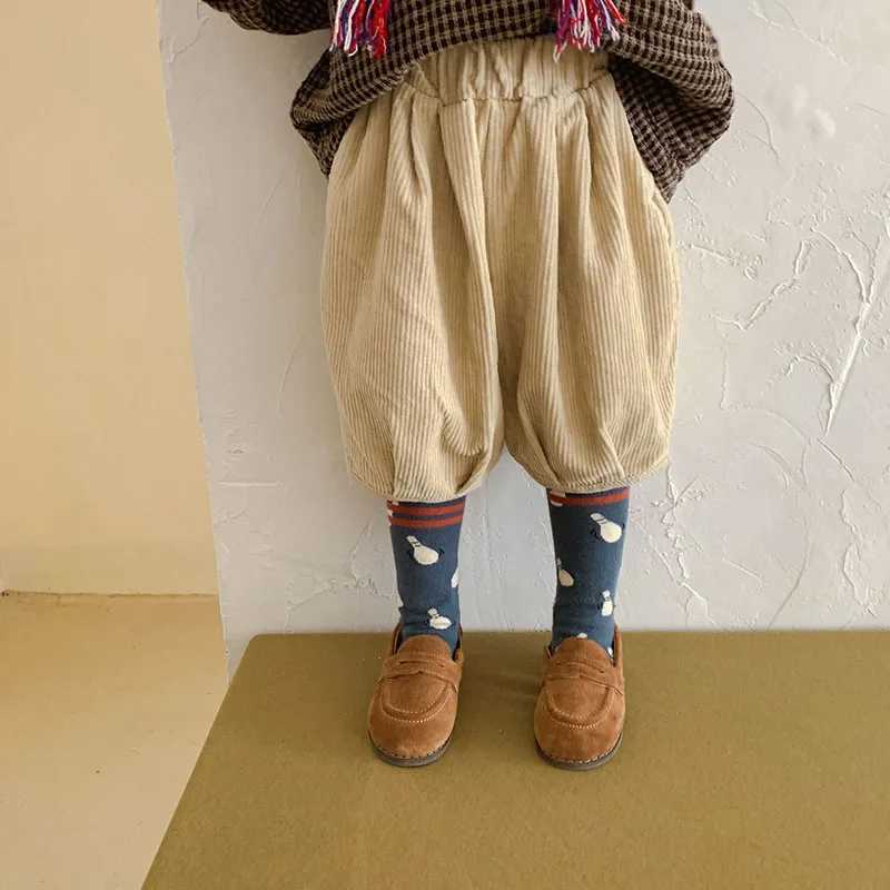 Knee Length Girls Boys Corduroy Pants Fashion Kids Trousers W241227