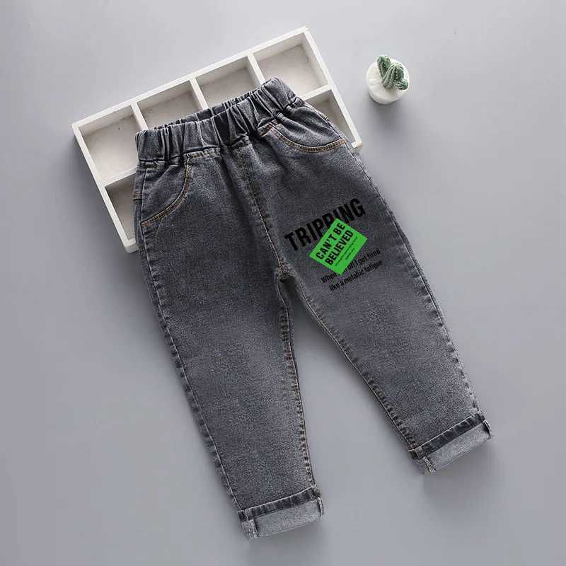 Childrens fashion Spring and Autumn Jeans 2024New Boys Korean Edition Elastic Jeans Girls Versatile Jeans 1-6Y W241227