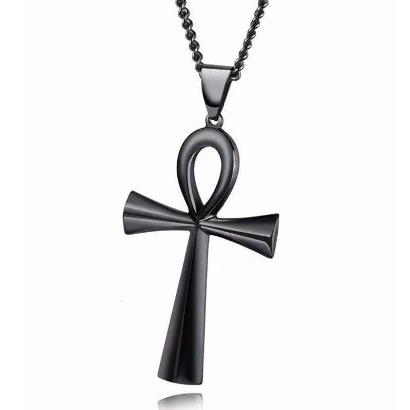 Rock Wolf Tide 2024 New Alloy Ancient Egyptian Life Symbol Necklace Cross Pendant Trendy Personality Jewelry Wholesale Bijoux Collar