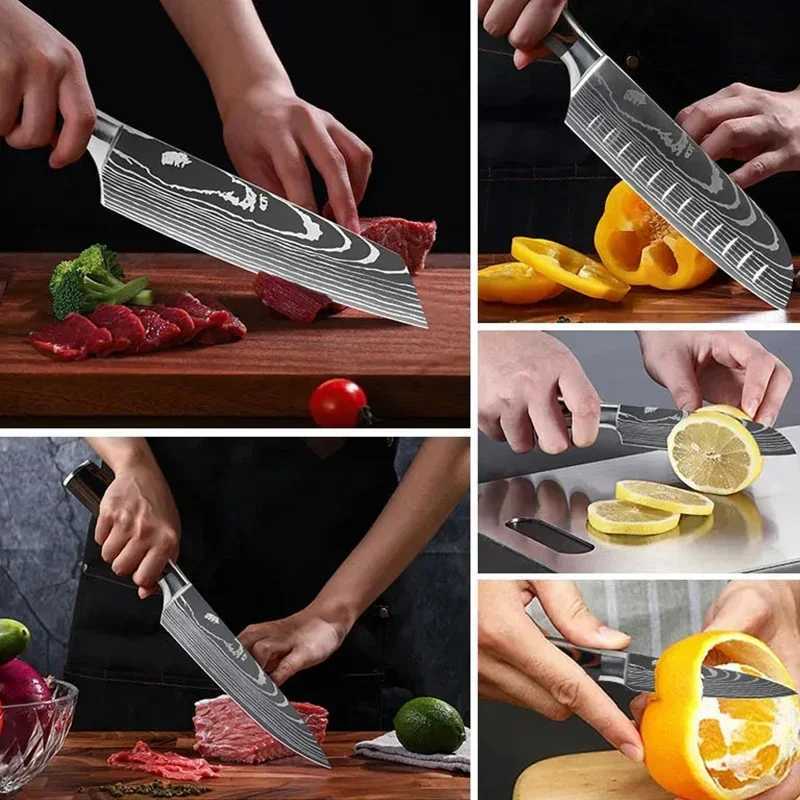 Japanese kitchen knife Mitao slicing chef bread and meat cutter but laser Damascus pattern sharp stainless steel knife Y241227