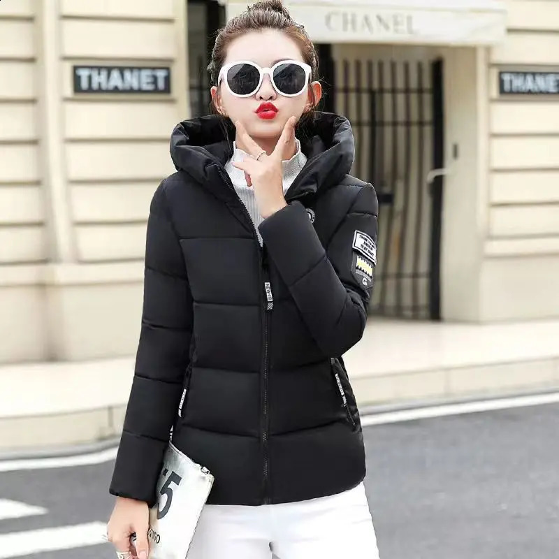 UHYTGF Winter Jackets For Women 2024 Parkas Hooded Thick Warm Cotton Short Jacket Womens Basic Down Coat Outerwear 5XL 1058 241226
