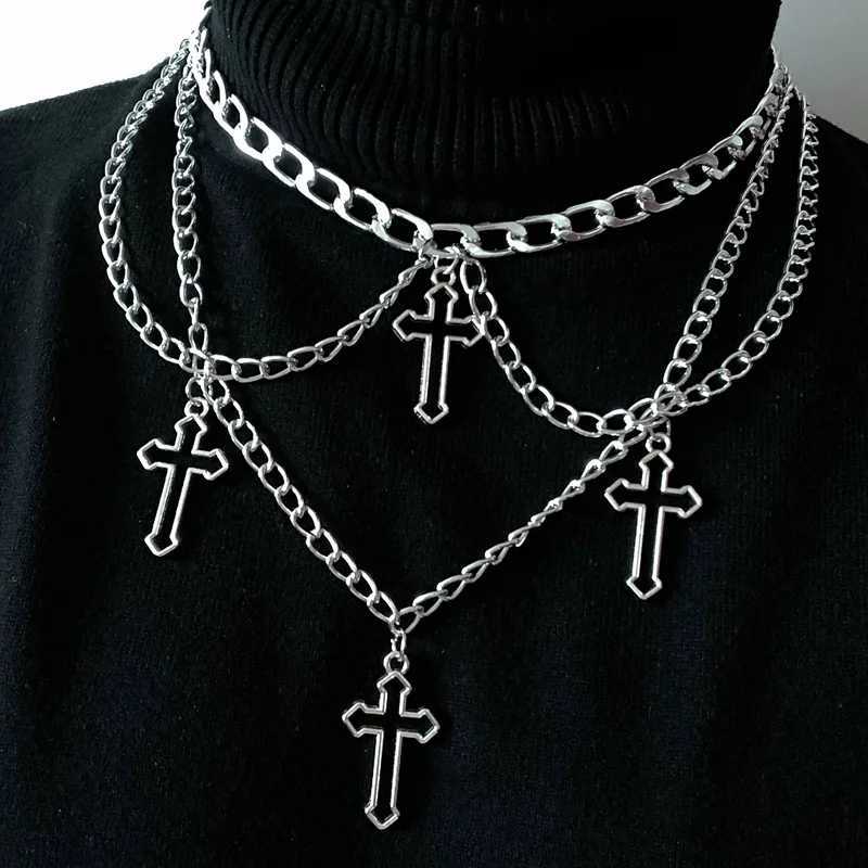 Goth Streetwear Necklaces Grunge Cross Pendants Women Men Neck Chain Indie Jewelry On The Neck 2021 E Girl Choker Aesthetic KpopXJ241227