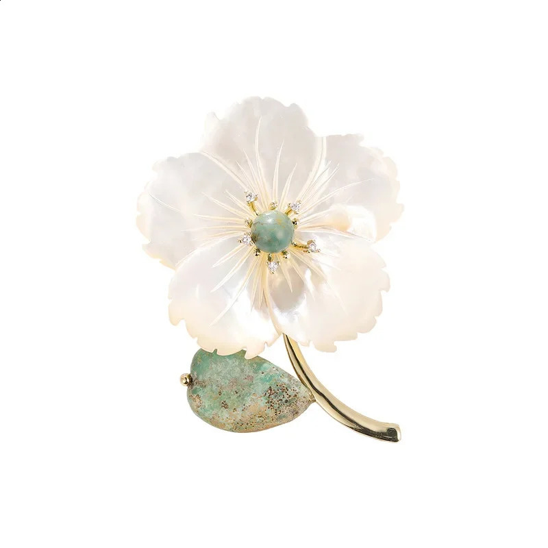Natural Pear Shell Flower Brooch Natural Stone Brooch Accessories Wholesale 241227